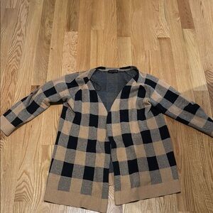 Checkered Tan and Black Cardigan